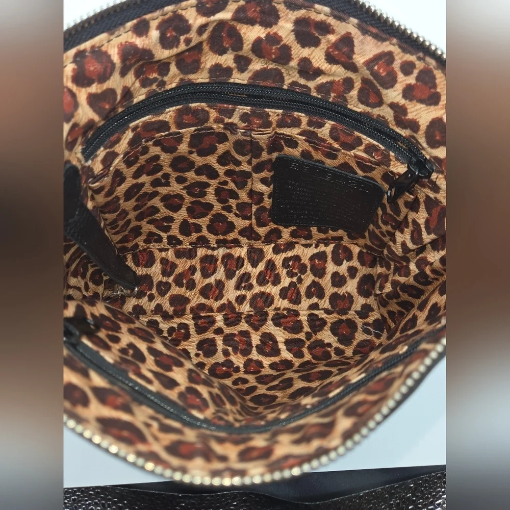 BRIGHTON Nylon Crossbody Black Bag Tortoise Shell Print Strap